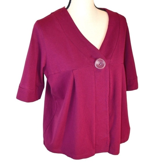 Per Se Wine Color Snap Close Babydoll Style Pleated Half Sleeve Cardigan LARGE - Picture 1 of 7